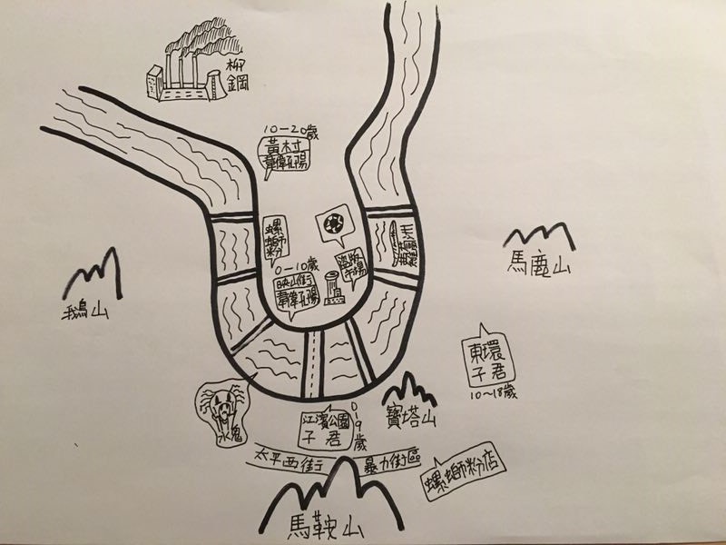 孔陽特意為街聲手繪的「旅行團主題」柳州地圖。