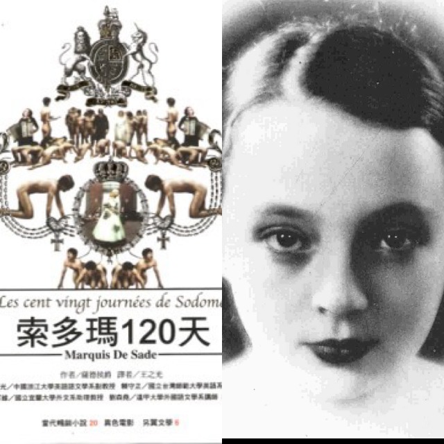 左：《索多瑪一百二十天》中文版書封（商周出版）。／自傳式小說《情人》作者莒哈絲 （Marguerirte DURAS）少女的照片。